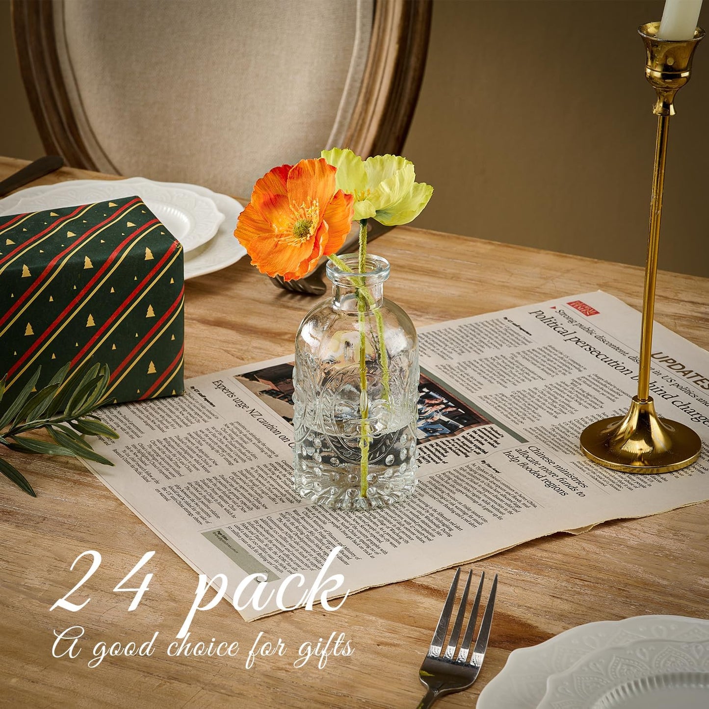 Glass Bud Vase Set of 24 Pcs Small Minimalist Vases for Flowers, Vintage Rustic Home Decor for Table Centerpiece Wedding Party, Modern Clear Aromatherapy Bottle for Living Room Bedroom