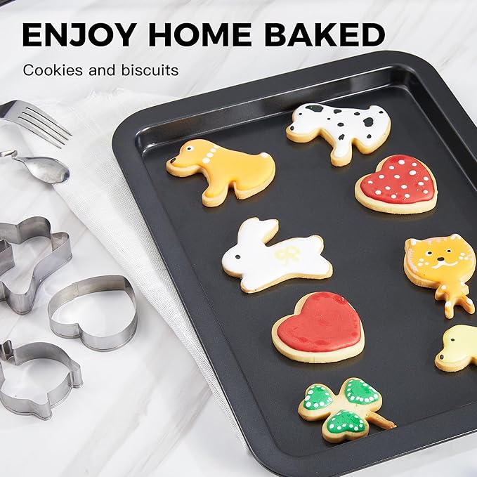 HONGBAKE Baking Sheet with Cookie Cutters, Jelly Roll/Quarter Baking Pan Set for Oven, 8 Pack Nonstick Bakeware Sets with Wider Grips, Premium, Dishwasher Safe - Dark Grey