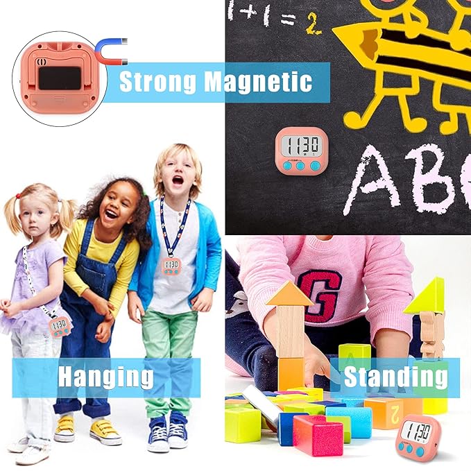 12 Pack Digital Kitchen Timers for Cooking Magnetic Timer for Cooking Loud Alarm Pink