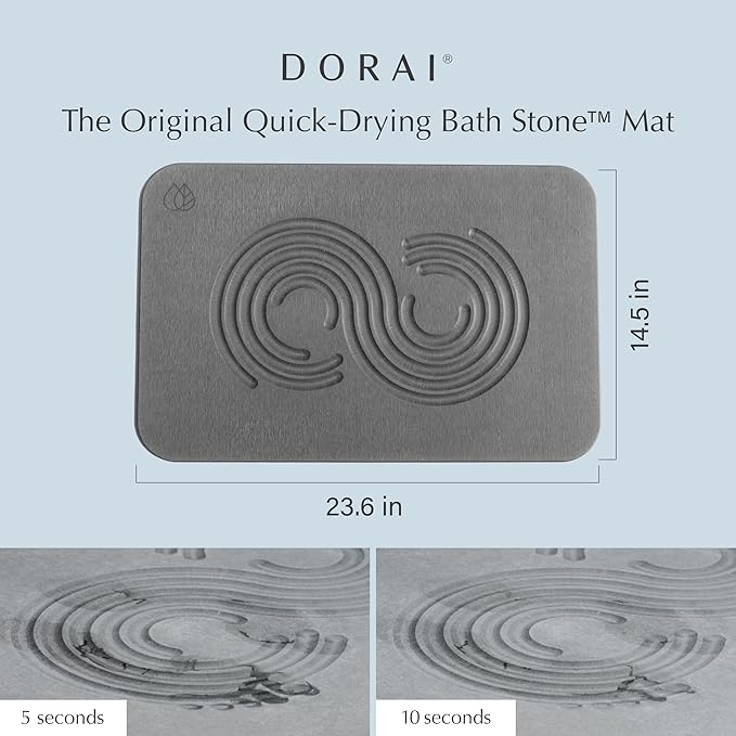 Dorai Home Bath Stone Mat 23.6"x15.4" (2-Pack) – Quick-Dry, Non-Slip Diatomite Stone Bath Mat for Bathroom, Zen Slate