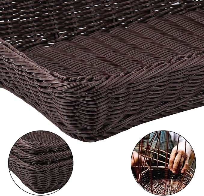 6 Pack 16 Inch Deep Coffee Wicker Bread Basket, Handmade Woven Organizer, Rectangular Fruit Baskets, Snack Basket Food Serving Baskets for Dining Table, Candies, Crackers, Fruit, Vegetables