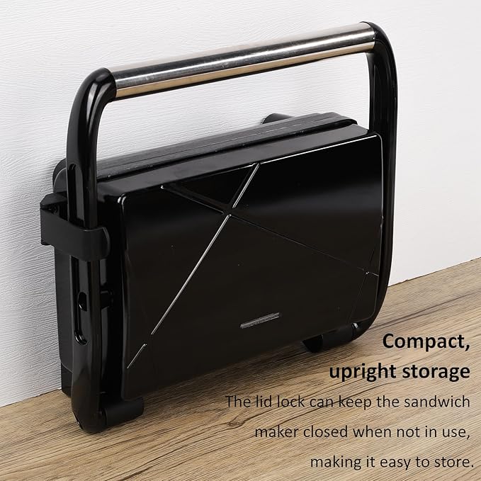 Sandwich Maker Panini Maker Electric Indoor Grill with Non-Stick Coated Plates, Opens 180 Degrees for Any Type or Size Food (H802D)