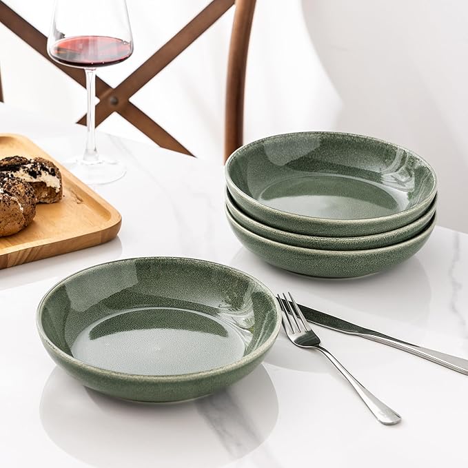 AmorArc 8.5'' Large Ceramic Pasta Bowls Set, 36oz Stoneware Bowls Set of 6 for Kitchen, Reavtive Glaze Bowls-Microwave,Dishwasher Safe-for Pasta,Salad,Oatmeal-Jade Green