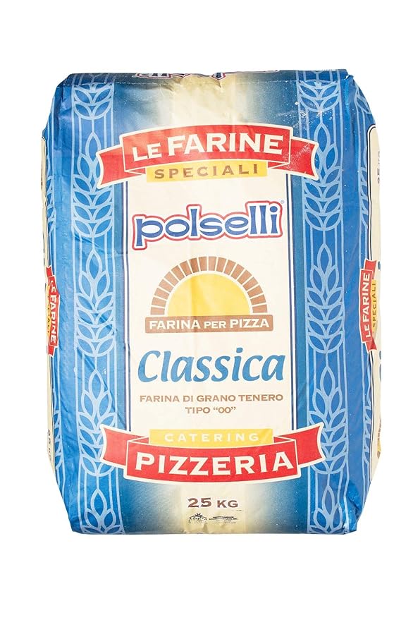 POLSELLI Classica, Tipo 00 Double Zero Flour for Pizza, Bread, Pastas, and more, All Natural, European, Unbleached, Unbromated, No Additives, Formulated for a 8+ hour rise, (25 kg) 55 lbs