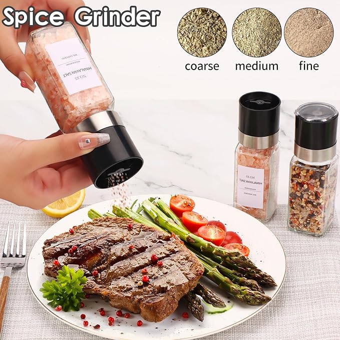 Spice Jars - 24 Pcs, Spice Jars with Labels, Glass Seasoning Jars with Bamboo Lids, Seasoning Containers,Empty Glass Spice Container Set , Seasoning Organizer, Kitchen Set, with Pepper Grinder