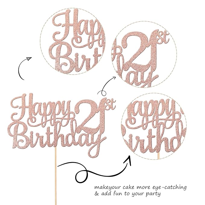 1 PCS Happy 21st Birthday Cake Topper - Glitter Cheers to 21 Years - Fabulous Cake Decoration for 21st Birthday Theme Party - Rose Gold