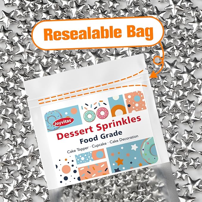 Silver Sprinkles for Cake Decorating, Star Candy Sugar, Mix Size, 150g/5.29oz, Food Grade, Cake Decoration, Cupcake Topper, Holiday, Party, Wedding Party, Birthday, Easter, Christmas Supplies