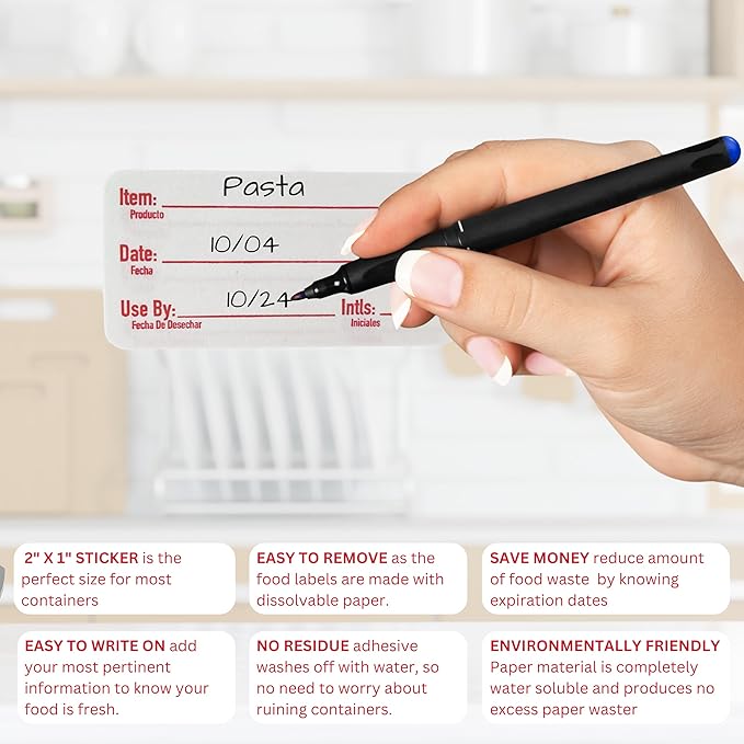 2x1 Dissolvable Food Labels, 1000 Label Stickers, Bottle Labels for Storage Bins, Sticker Labels for Food containers, (1000, Red)