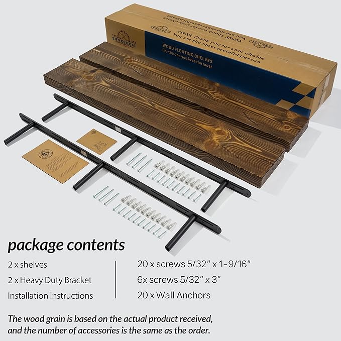 Floating Shelves 48 inch Long 8 "deep Set of 2, Heavy Duty Wood Wall Mounted Shelves for Bathroom Living Room Kitchen,Book Shelves with Thickened Hidden Bracket-Distressed Walnut