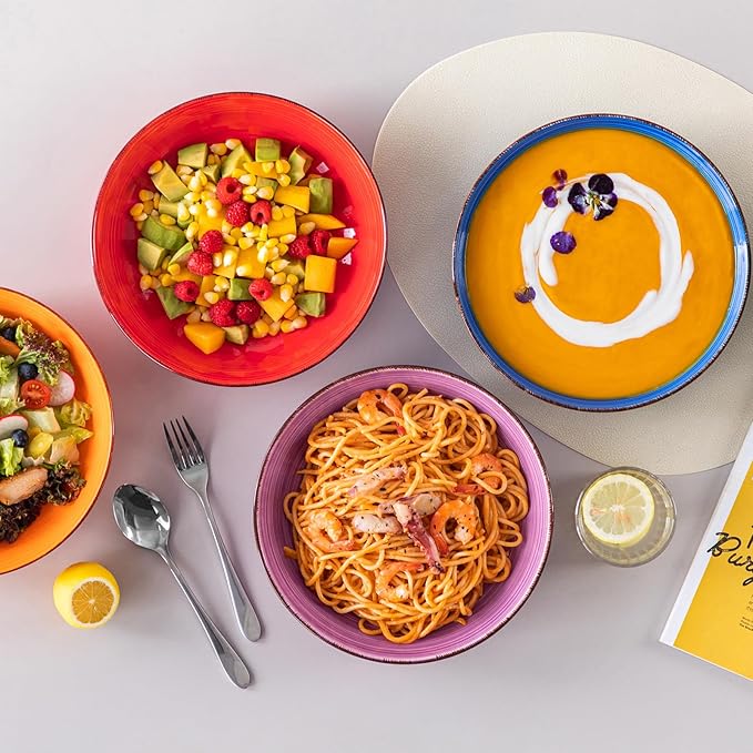 vancasso Bonita Pasta Bowls Set of 6, 50oz Large Salad Bowls for Kitchen, Corlorful Stoneware Serving Bowls Dishwasher & Microwave Safe