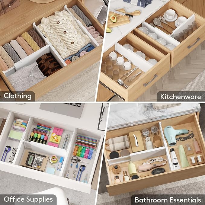 Lifewit 12 Pack Drawer Dividers Plastic 6" High, 13.5-22" Adjustable Drawer Organizers for Clothes, Expandable Dresser Separators in Bedroom/Bathroom/Kitchen/Fridge/Office Organization and Storage