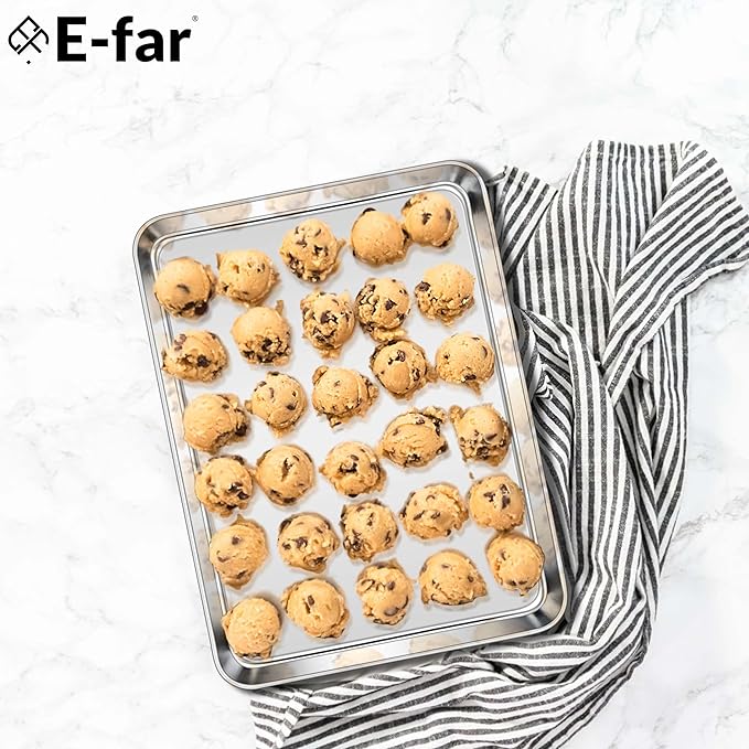 E-far Cookie Sheet for Baking, 18”x13” Stainless Steel Baking Sheet Pan for Oven, Large Non Toxic Metal Baking Tray for Cake Cookies, Healthy & Rust Free, Mirror Finish & Dishwasher Safe, 1 Pack