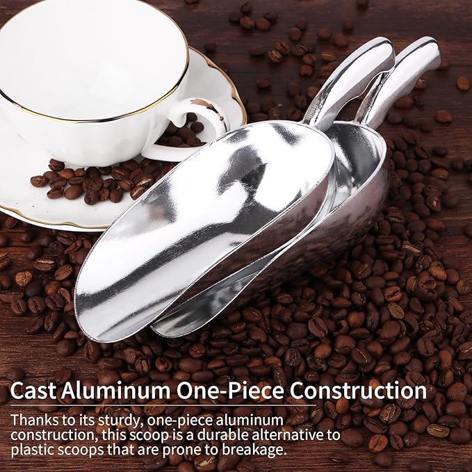 12 Oz Cast Aluminum Bar Ice Scoop Suitable for wedding, buffet (Silver-2pc)