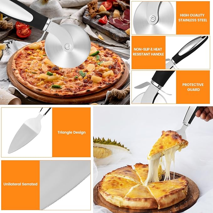 SVNR Classic Pizza Cutter Set, Stainless Steel 8.5" Pizza Cutter Wheel and 10.5" Pie Server Set, 2PCS Pizza Wheel Cutter & Pie Server for Cutting and Serving Pizza
