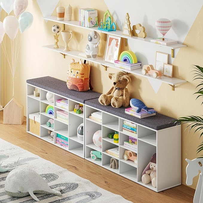 DINZI LVJ Long Wall Shelves, Set of 4, 47.3" Wall Mounted Shelves, Large Floating Shelves for Storage with Metal Brackets, for Living Room, Bathroom, Bedroom, Kitchen, White and Gold