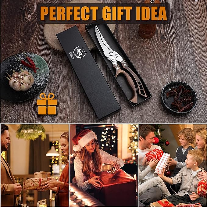 Heavy Duty Poultry Shears with Serrated Edge - For Chicken, Bone, Meat, Turkey, Fish - No Rust, Spring Loaded, Stainless Steel Kitchen Scissors