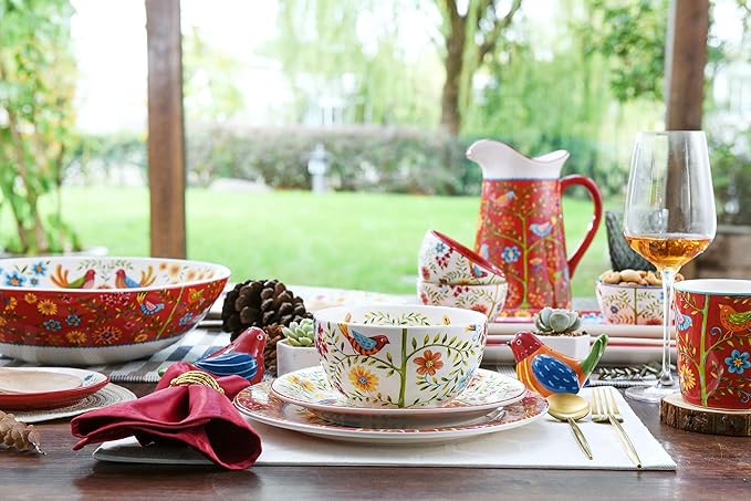 Bico Red Spring Bird Spoon Rest for Stove Top, Ceramic Spoon Holder for Kitchen Counter, Easy to Clean Coffee Spoon Rest Dishwasher Safe, Kitchen Cooking Utensil Rest for Ladles Spatula