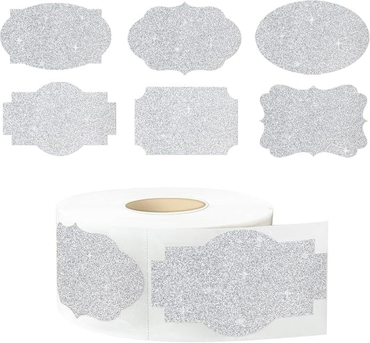 350 PCS Gift Tags Stickers Name Labels Stickers,2" x 1.2" Fancy Shape Stickers Self-Adhesive Handmade Bottle All-Purpose Jar Labels for Presents Cosmetic Decoration Jars Food Craft (Bright Silver)