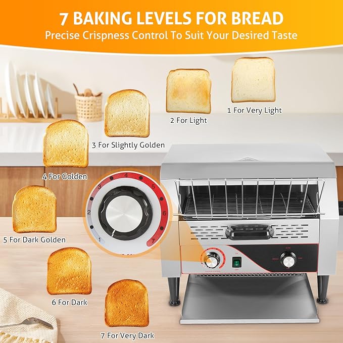 WICHEMI Commercial Toaster 450 Slices/Hour Commercial Conveyor Toaster Electric Stainless Steel Heavy Duty for Restaurant Bun Bagel Bread, 2600W