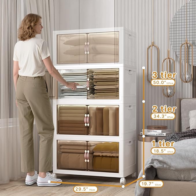 Extra Large Stackable Storage Bins with Lids and Wheels, Foldable Collapsible Closet Organizers,1008QT-168QT/42GAL*6Pack Plastic Stackable Storage drawers for bedroom Dorm