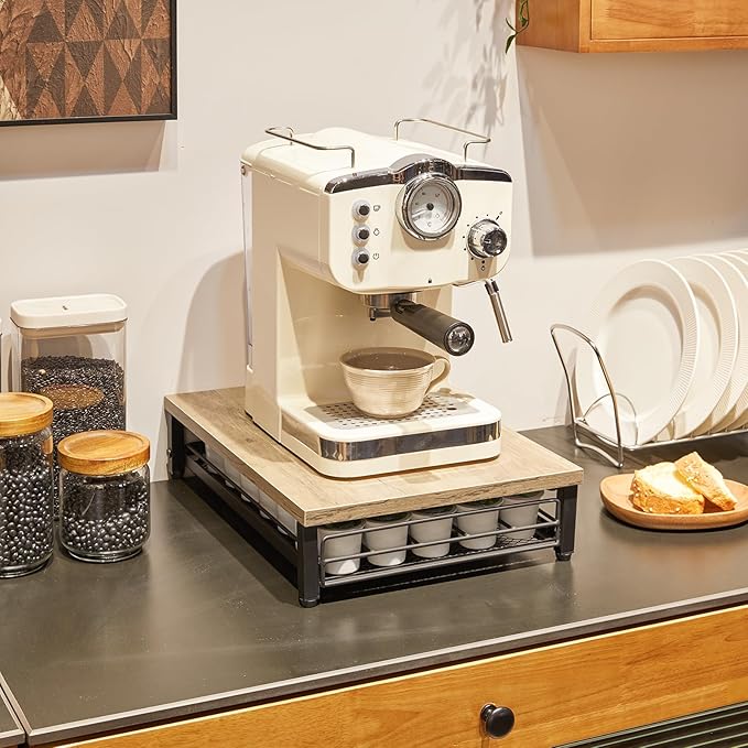 IBUYKE Coffee Pod Drawer Holder for K Cup, 35 Capacity Capsule Pods Storage Organizer,Under Coffee Pot Storage Drawer, Home Kitchen Coffee Pod Holder Counter Coffee Station,Greige UTCJ001Y