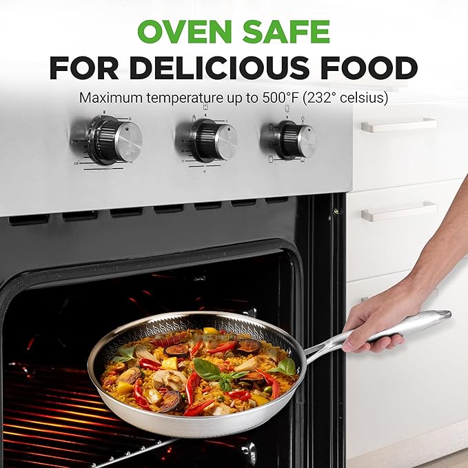 6-Piece Cookware Set Stainless Steel - 3 layers Kitchenware Pans Set Kitchen Cookware w/DAKIN Etching Non-Stick Coating - Small, Medium, & Large Stir Fry Pan with Lid - NutriChef NC3PFRY3