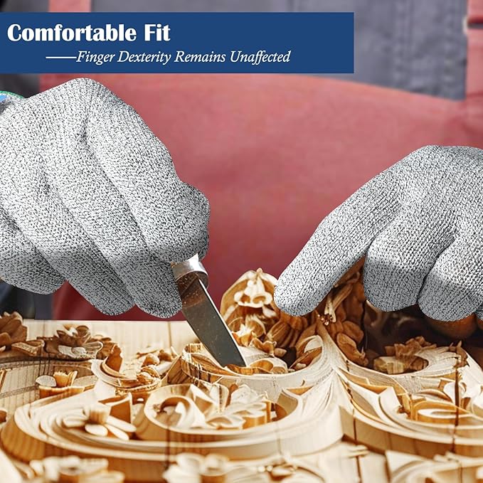 Dowellife Soft Level 9 Cut Resistant Gloves Food Grade, Steel Wire Mixed Kitchen Safety Gloves for Chef Oyster Shucking Mandoline Knife Butcher Meat Cutting Carving (Medium)