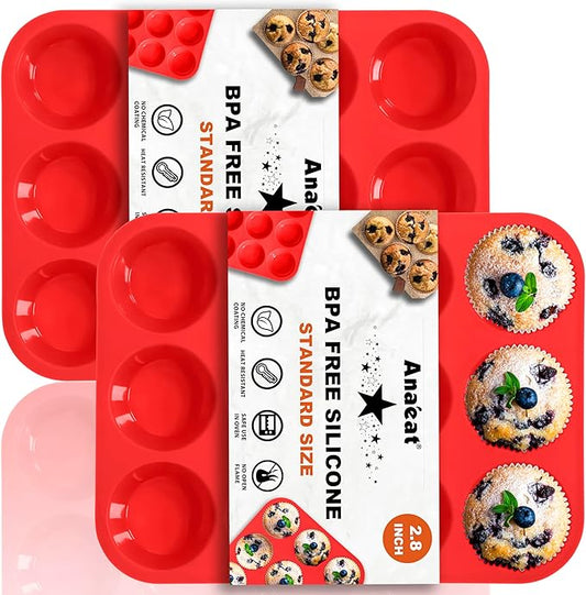 Anaeat Silicone Muffin Pan set- Regular 12 Cups Cupcake Tray, Non-Stick Silicone Baking Molds for Making Muffin Cakes, Cupcake, Chocolate, Bread,Tart and Desserts, Just Pop Out (2 Pack)