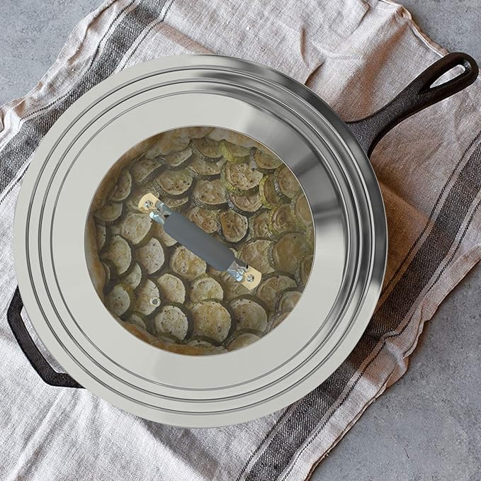 Universal Pans Pots Lid Cover Fit All 8.25 Inch to 12 Inch Pots/Pans/Woks Stainless Steel and Glass Lid with Heat Resistant Knob, Gray