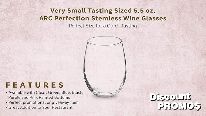 DISCOUNT PROMOS Stemless Wine Glasses by ARC 5.5 oz. Set of 12, Bulk Pack - Perfect for Hotel, Bar, Restaurant or Lounge - Clear