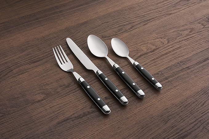 Cambridge Silversmiths 16 Piece Jubilee Flatware Set, Black