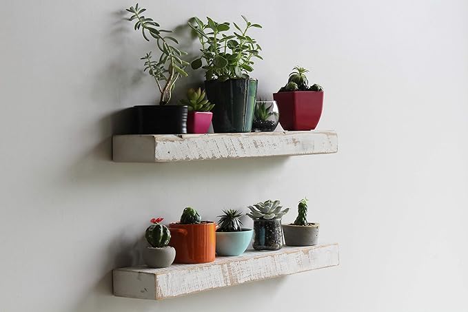 Urban Legacy Reclaimed Barnwood Planks | Floating Shelves for Wall w/Flush Mount Shelf Bracket Set Included | Set of 2 (White Wash, 18"x 4.5"x 2")