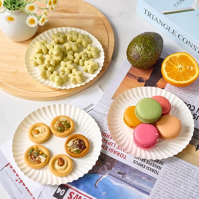 MUCHII 600 Count 6 Inch Paper Plates, White Uncoated Disposable Dessert Plates for Snacks, Cake, Candy