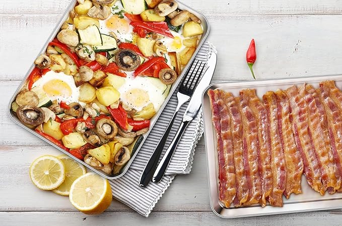 TeamFar Baking Sheet with Rack, 17.6 x 13 x 1 inch Stainless Steel Baking Pan Cookie Sheet Set with Cooling Rack for Baking/Roasting/Cooling, Non-Toxic & Heavy Duty, Dishwasher Safe - Set of 4