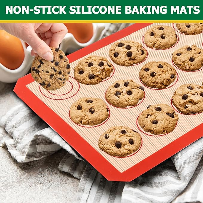 TeamFar Baking Sheet Set - Stainless Steel Baking Sheet Pan with Cooling Rack & Silicone Baking Mat, 10.5/12.5/16inch Cookies Sheets for Oven Baking (3 Sheets + 3 Racks + 3 Mats), Easy Clean