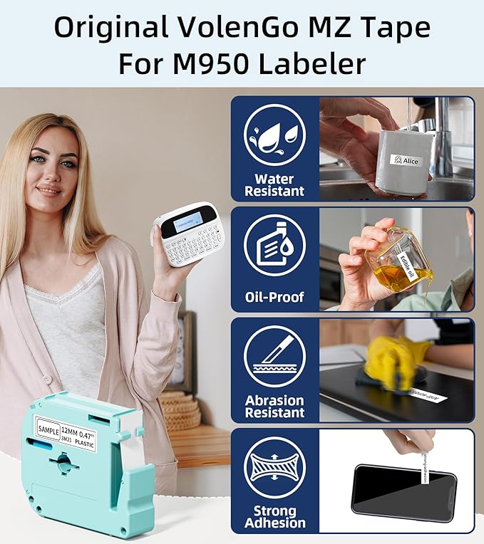 M950 Label Maker, Rechargeable Backlit Labeler Machine with Tapes 12mm 0.47 White for Office Home School, Bluetooth Handheld Label Printer Replacement for Brother Ptouch Label Maker Machine