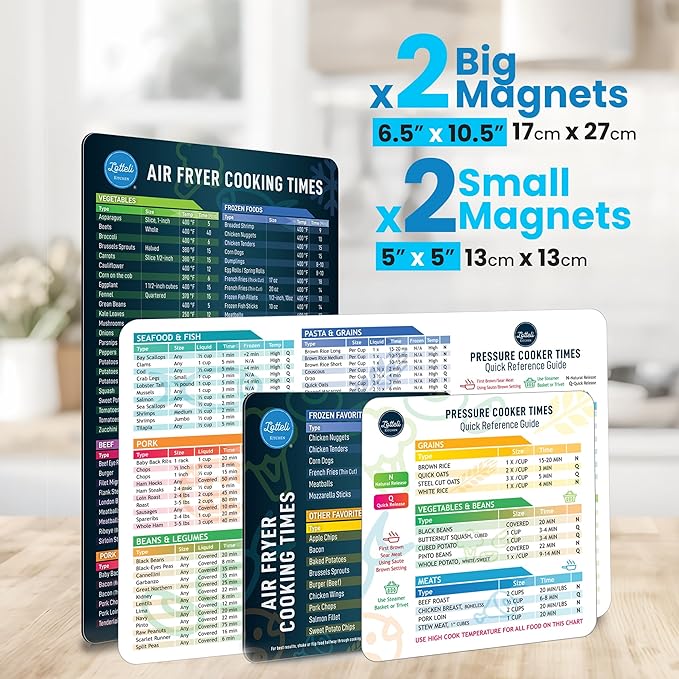 Air Fryer Magnetic Cheat Sheet Set - Air Fryer Accessories Cookbook - Pressure Cooker Magnet Sheet As Seen on The Today Show - Quick Reference Guide for Cooking and Frying (Black and White Bundle)