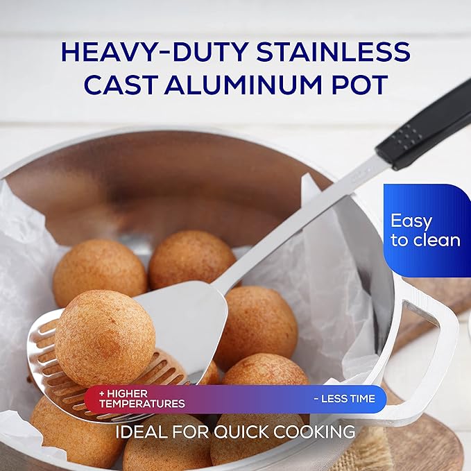 Universal (Small Size) Caldero 7 Cups - 2.4 QT / 2.3 L, Stainless Aluminum Pot, Even Heat Distribution and Fast Cooking Dutch Oven Pot, Ergonomic Handles, Ideal for Rice, French Fries, and More