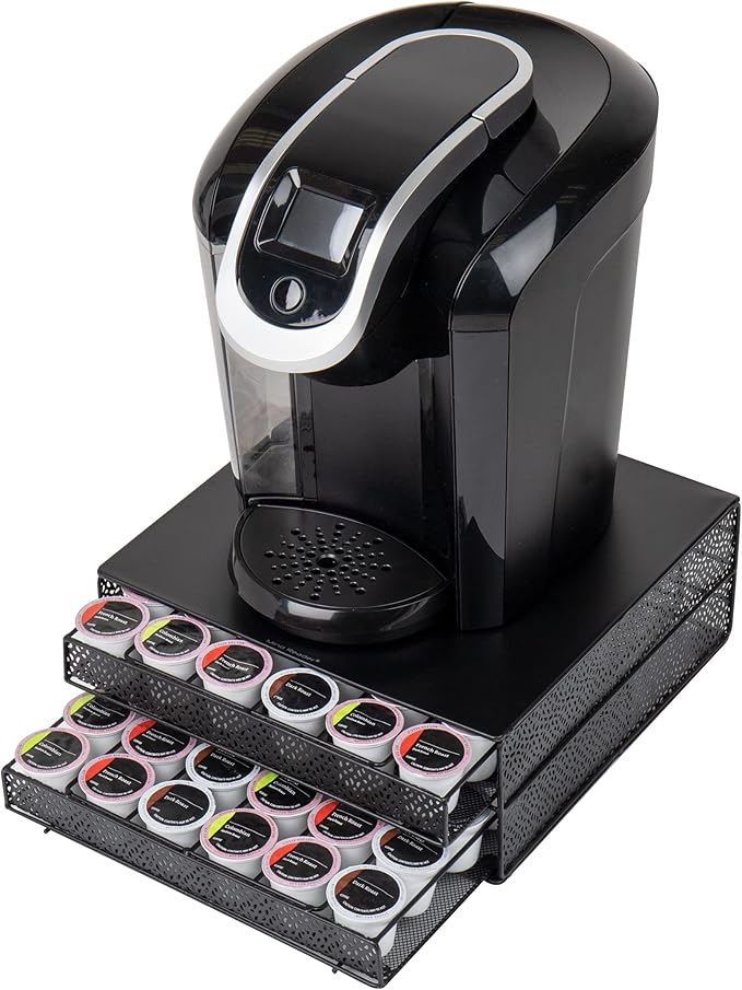 Mind Reader Single Serve Coffee Pod Organizer with 2 Drawers, 72 Pod Capacity, Metal Mesh, 13"L x 12.75"W x 5"H, Black