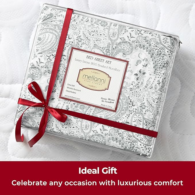 Mellanni Twin Sheets Set - 3 PC Iconic Collection Bedding - Hotel Luxury, Extra Soft, Cooling Bed Sheets - Wrinkle, Fade, Stain Resistant (Twin, Paisley Gray)