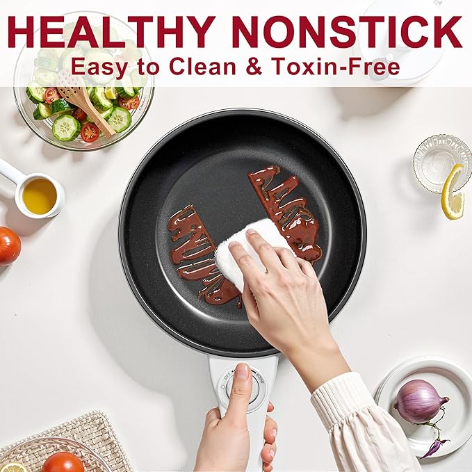 Dezin Hot Pot Electric Upgraded, Non-Stick Sauté Pan, Rapid Noodles Electric Pot, 1.5L Mini Portable Hot Pot for Steak, Egg, Fried Rice, Ramen, Oatmeal, Soup with Power Adjustment