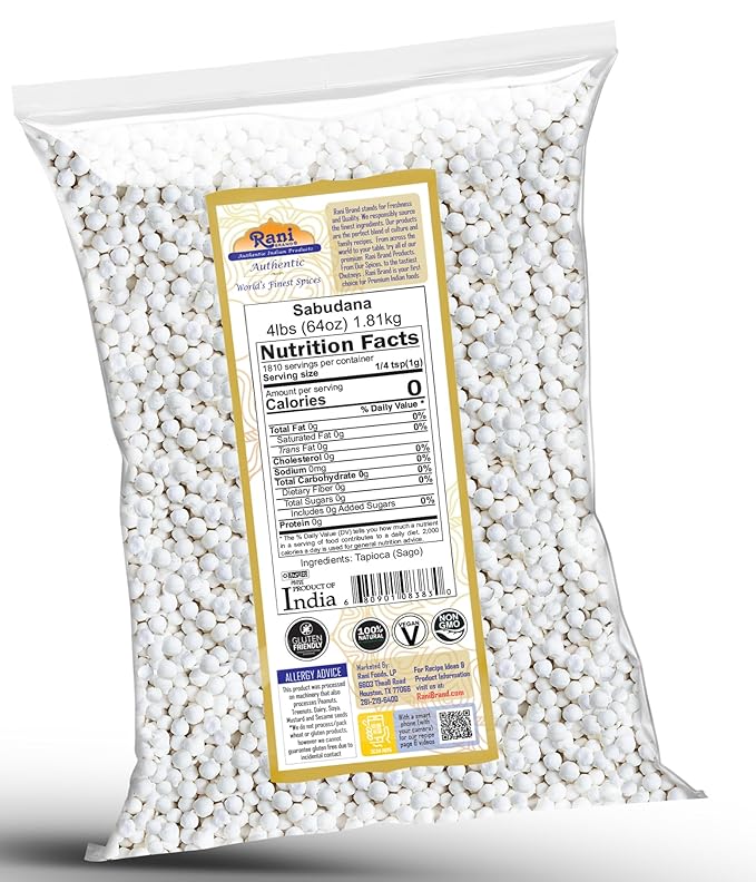 Rani Sabudana (Tapioca/Sago) Pearls 64oz (4lbs) 1.81kg Bulk ~ All Natural | Vegan | No Colors | NON-GMO | Indian Origin