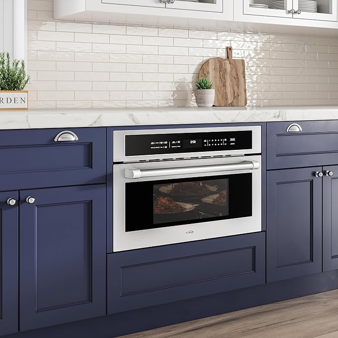 KoolMore KM-CWO30-SS Built-in Microwave with Convection Oven and Air Fryer, 1000W Power with 10 Levels, UL Listed Capacity in Stainless-Steel, 30 in/1.6 cu. ft, Silver