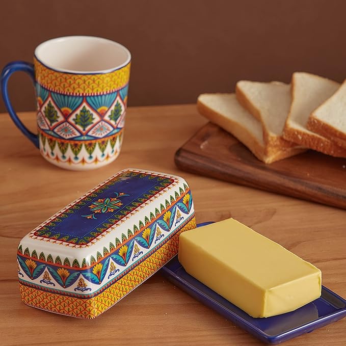 Bico Havana Ceramic Butter Dish with Lid, Wide Butter Keeper for Counter, Kitchen Countertop, Microwave and Dishwasher Safe