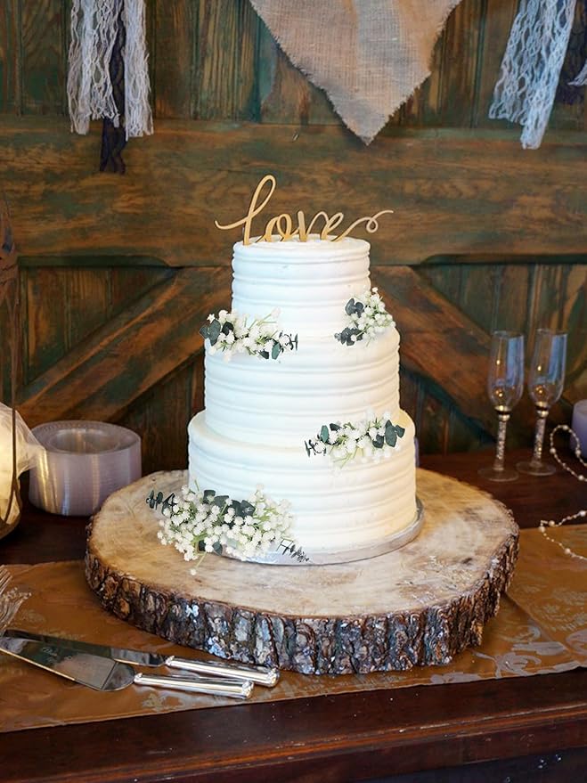 Rinlong Pre-made Cake Toppers Flowers Cake Decorations Baby's Breath Eucalyptus Wedding Cake Decorating Flowers Decor Christening Birthday Baptism Baby Shower Party Cake Topper Flower