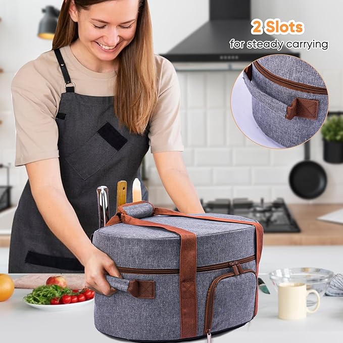 Insulated Slow Cooker Carrying Bag for 6-8 Quart CrockPot and Hamilton Beach Slow Cooker with See-thought Window, Portable Carrier Case with Adjustable Band and Accessory Pocket