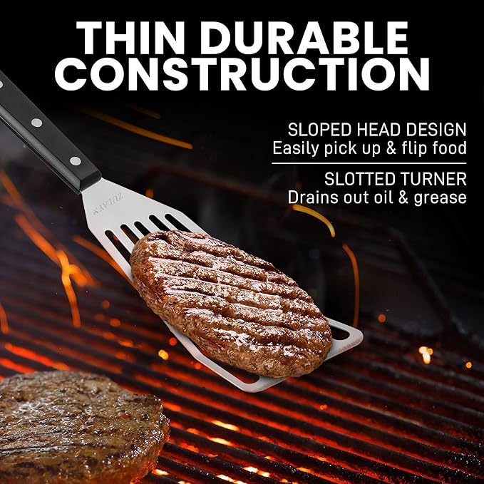 Zulay Kitchen Fish Spatula Stainless Steel - Spatulas for Non-Stick Cookware - Slotted Stainless Spatula - Easy to Clean Turner 12.4