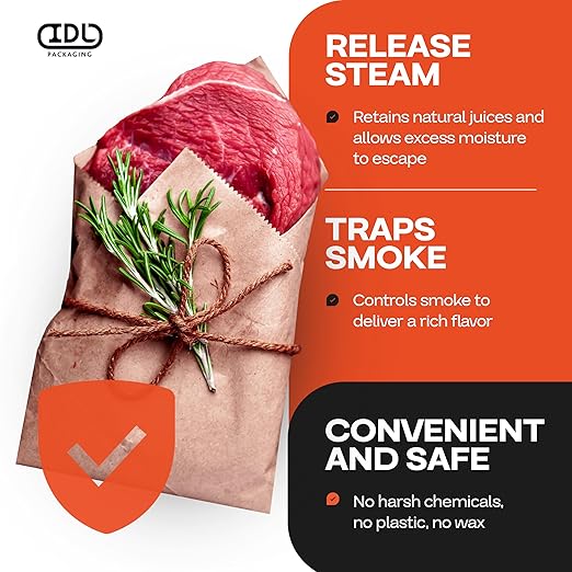 Peach Butcher Paper 36" x 2160" (180 feet) - USA-Made Natural Butcher Paper Roll for Meat and Fish - Uncoated, Unwaxed & Food-Grade Material for Smoking Meat, Grilling & BBQ by IDL Packaging