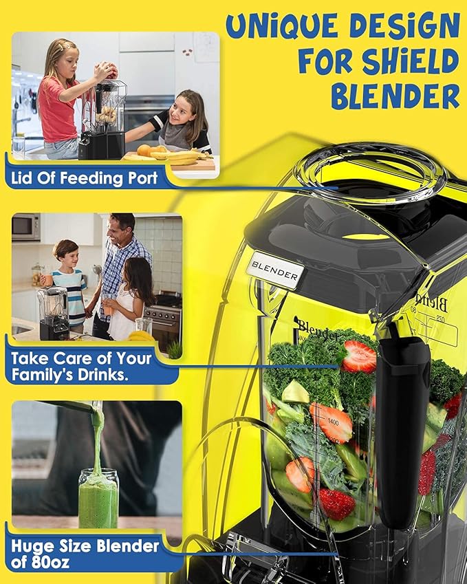 CRANDDI Quiet Commercial Blender with Soundproof Shield, 2200 Watt Professional Blenders for Kitchen with 80oz Jar and Self-Cleaning, High-Speed Blenders K90 Grey