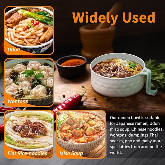 Ramen Bowl Set,Microwave Ramen Cooker Instant Noodles Bowl with Chopsticks Spoon,Rapid Ramen Noodle Bowl, Portable Noodle Bowls,for Home Office Dorm Room College gift(Beige)